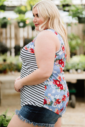 Plus size floral and stripped tank top